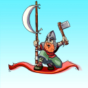 A viking soldier sporting a one handed weapon, this one doesn’t navigate the waves… He rides around on his magic carpet!